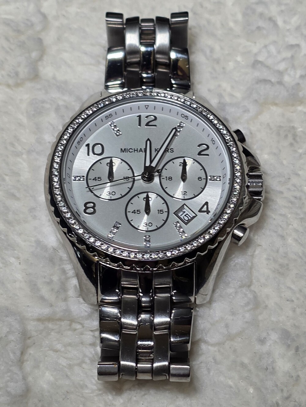 MICHAEL KORS GLITZ CHRONOGRAPH QUARTZ SILVER TONE WOMEN'S WATCH 44MM (MK5346)